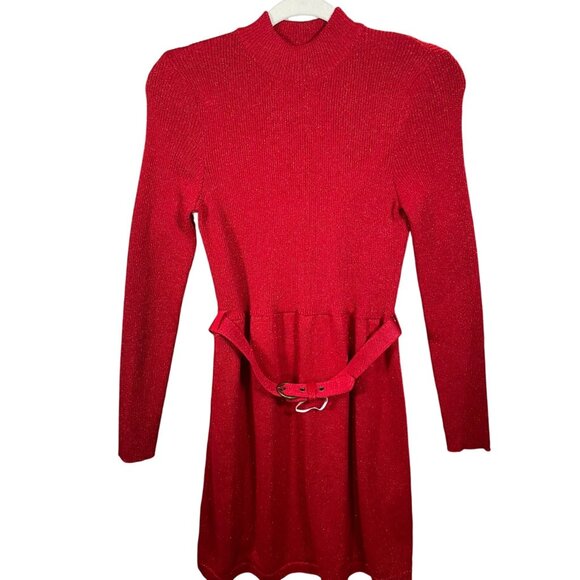 Free People Women Red Sweater Mini Dress M Holiday Glam Quiet Luxury Winter Chic - Picture 1 of 11